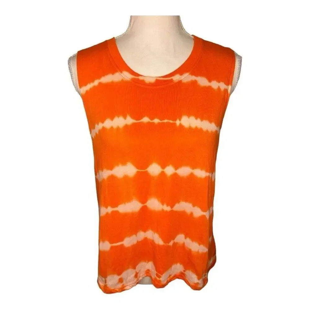 NEW Sage Collective Women's Orange Tie Dye Striped Boxy Tank Top Size Medium NWT